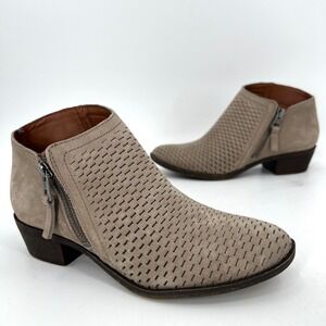 Lucky Brand Brielley Suede‎ Perforated Booties Side Zip Asymmetrical Size 5.5
